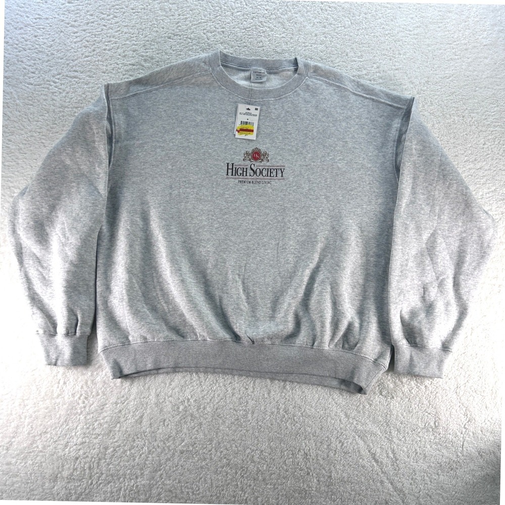 Cotton On Mens‎ Box Fit Graphic Crew Sweater Grey Marle High Society Size M NEW